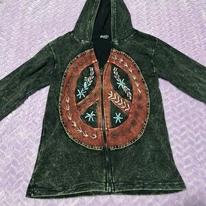 Jayli Black and Brown Peace Sign Hoodie